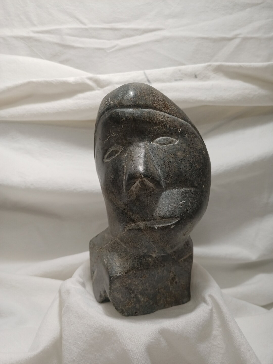 Inuit Abstract Vintage 1970s Signed Inuit Soapstone Abstract Head Carving – 7