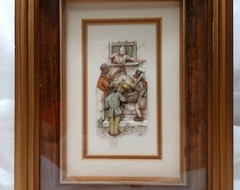 Rare Signed Anton Pieck 3D Shadowbox Pair - Vintage 1960s-70s