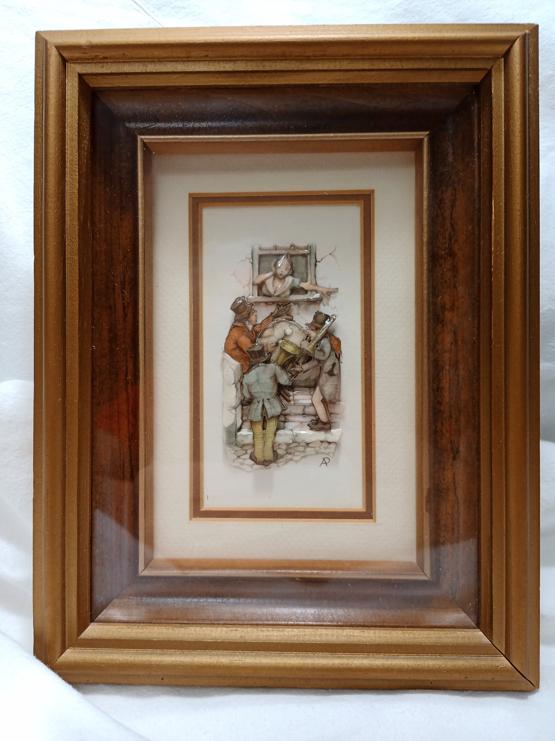 Vintage Signed AP Anton Pieck 3D Shadowbox Pair - Serenade