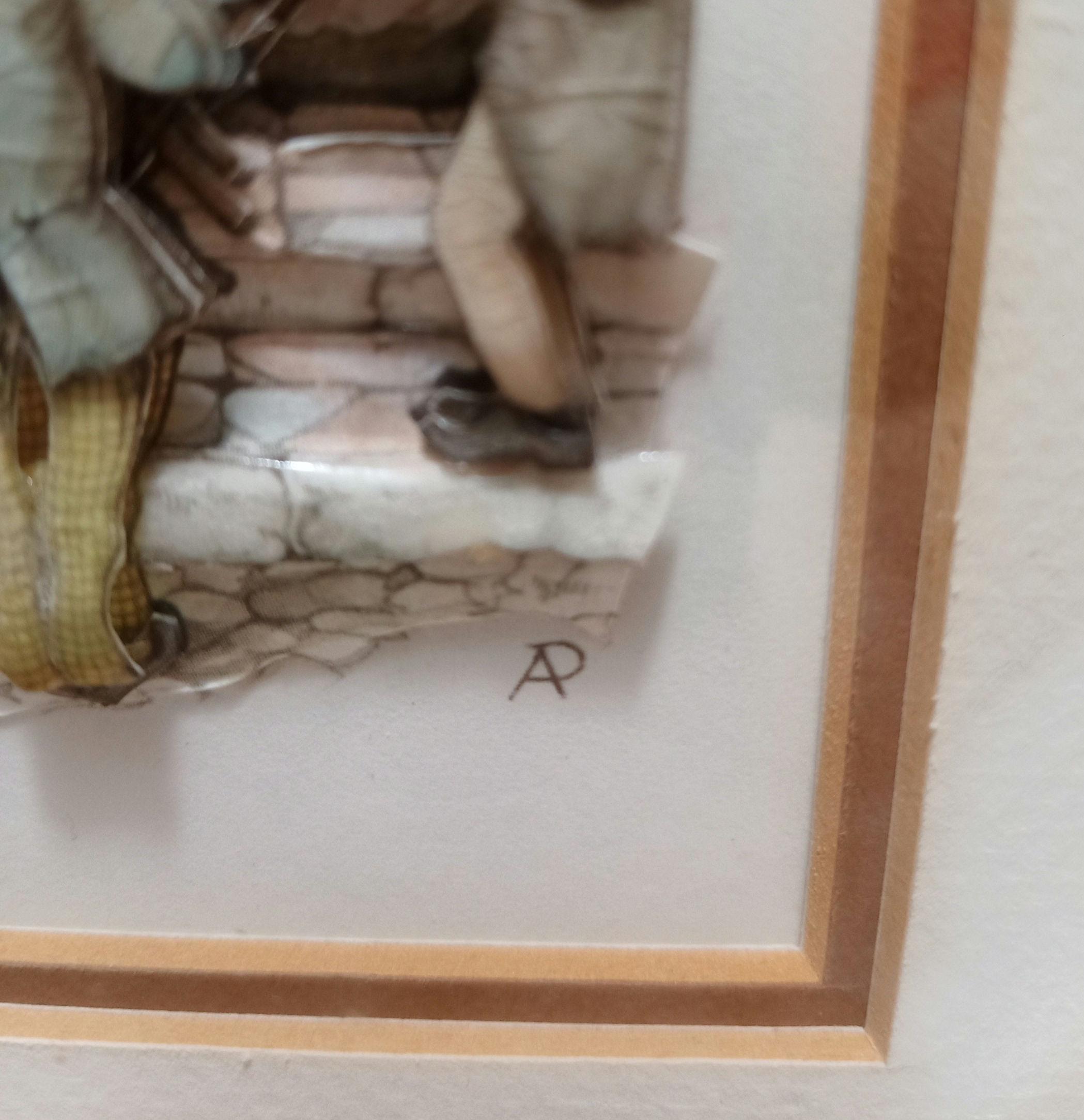 Vintage Signed AP Anton Pieck 3D Shadowbox Pair - Serenade