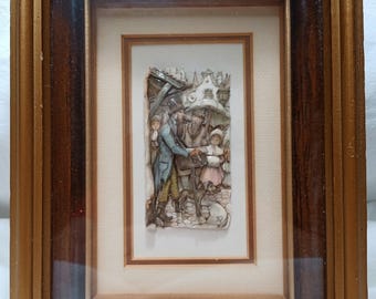 Vintage Signed AP Anton Pieck 3D Shadowbox Pair - Serenade