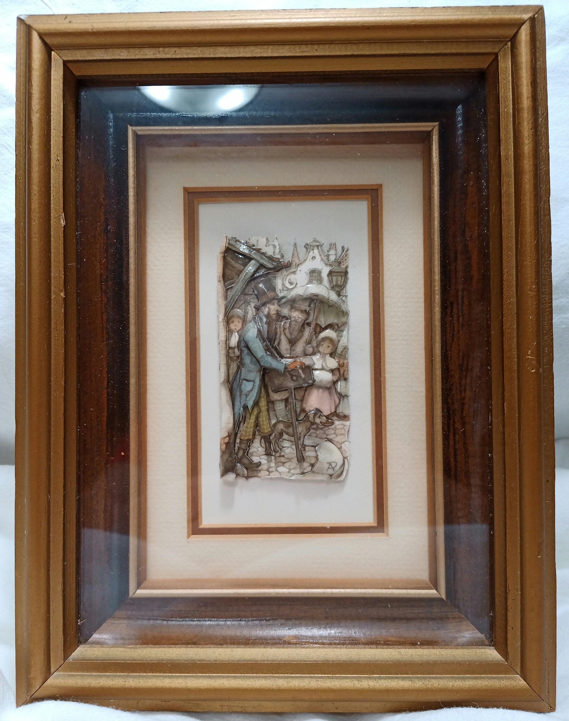 Vintage Signed AP Anton Pieck 3D Shadowbox Pair - Serenade