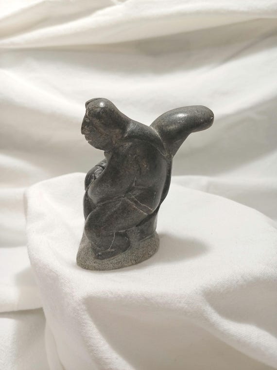 Vintage 1970s Signed JOSIE SIVUARAPIK Inuit Seated Figure