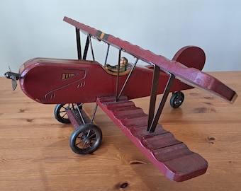 Vintage Wooden Biplane Fighter Pilot Airplane