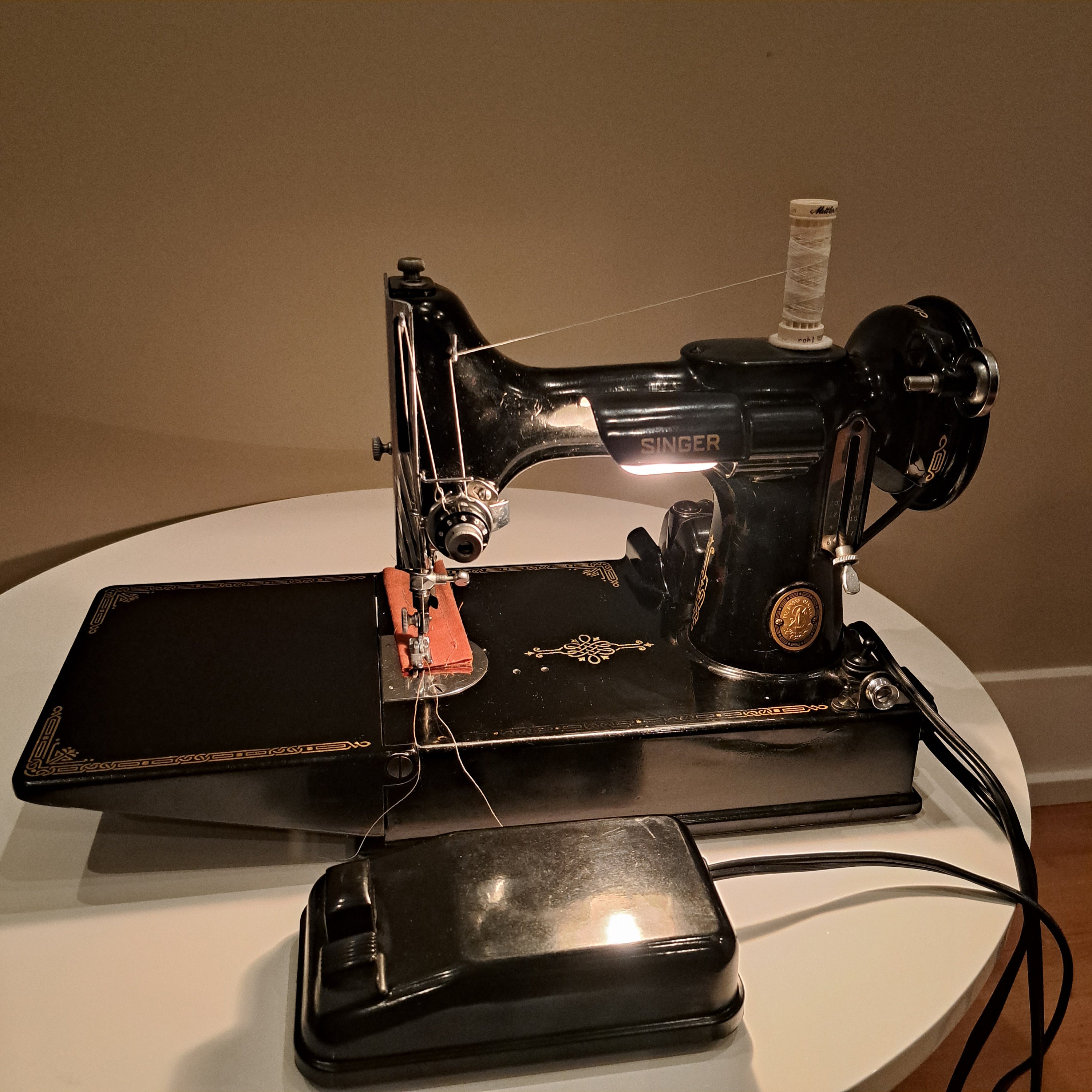 Singer featherweight sewing machine carrying cases made from PNW red cedar  with lazer cut of a featherweight sewing machine.