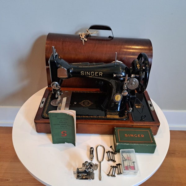 Vintage Singer Sewing Machine Model 128-13 - Centennial Model with M.R. Decal
