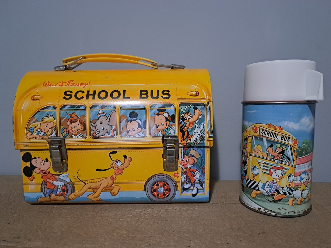 1961 Vintage Walt Disney School Bus Lunch Box With Thermos Etsy