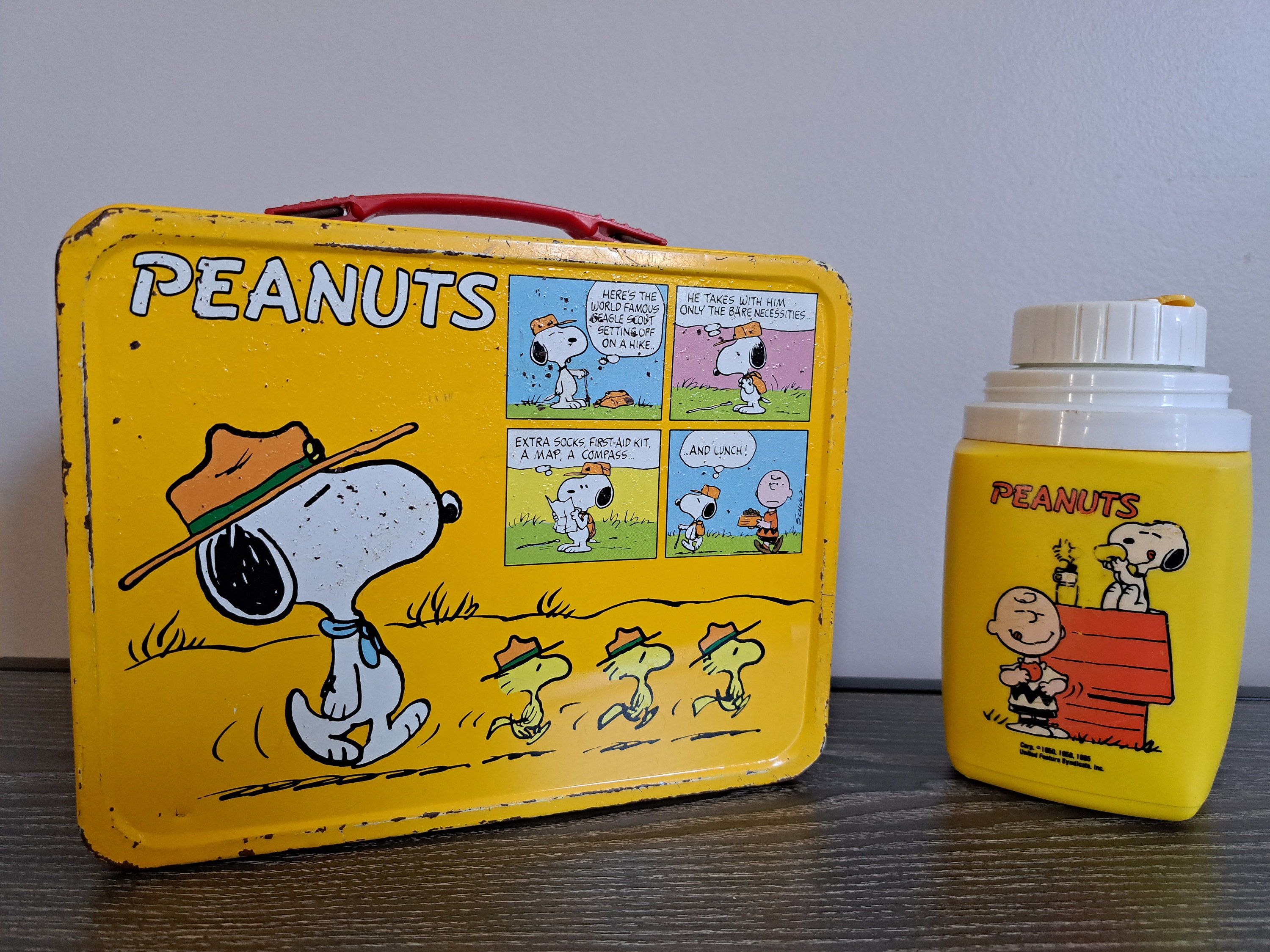 Vintage Peanuts University Lunch Box and Thermos Bottle