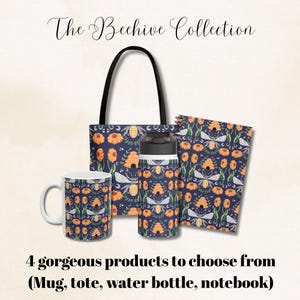 Vintage Beehive Hardcover Notebook, Cottagecore Honey Bee Canvas Tote Bag, Rustic Bumblebee Ceramic Mug, Aesthetic Honeycomb Water Bottle