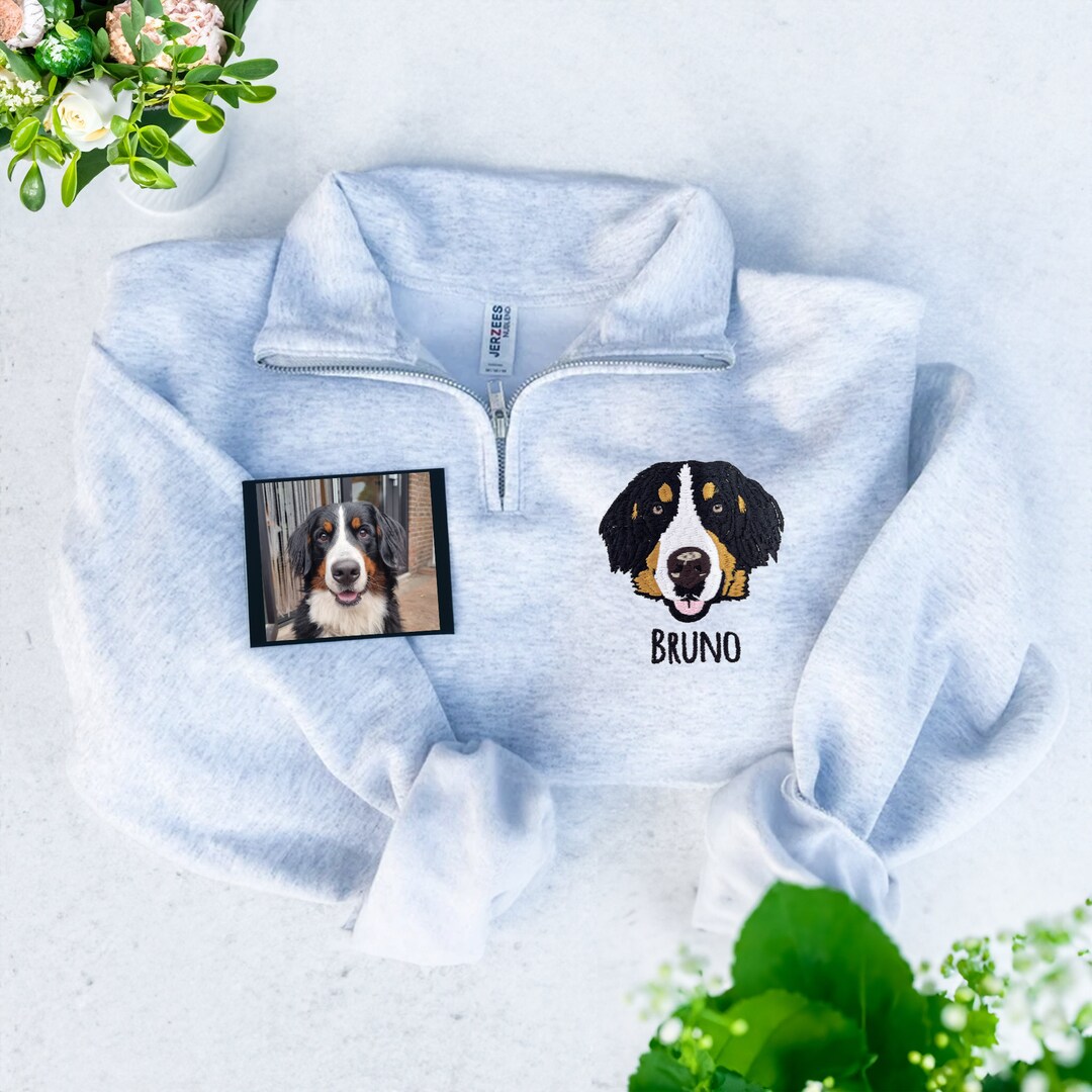 Custom EMBROIDERED Pet Quarter Zip Sweatshirt, Personalized Dog Full Zip Hoodie, Dog Mom