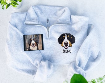 Custom EMBROIDERED Pet Quarter Zip Sweatshirt, Personalized Dog Full Zip Hoodie, Dog Mom Sweatshirt, Pet Gifts