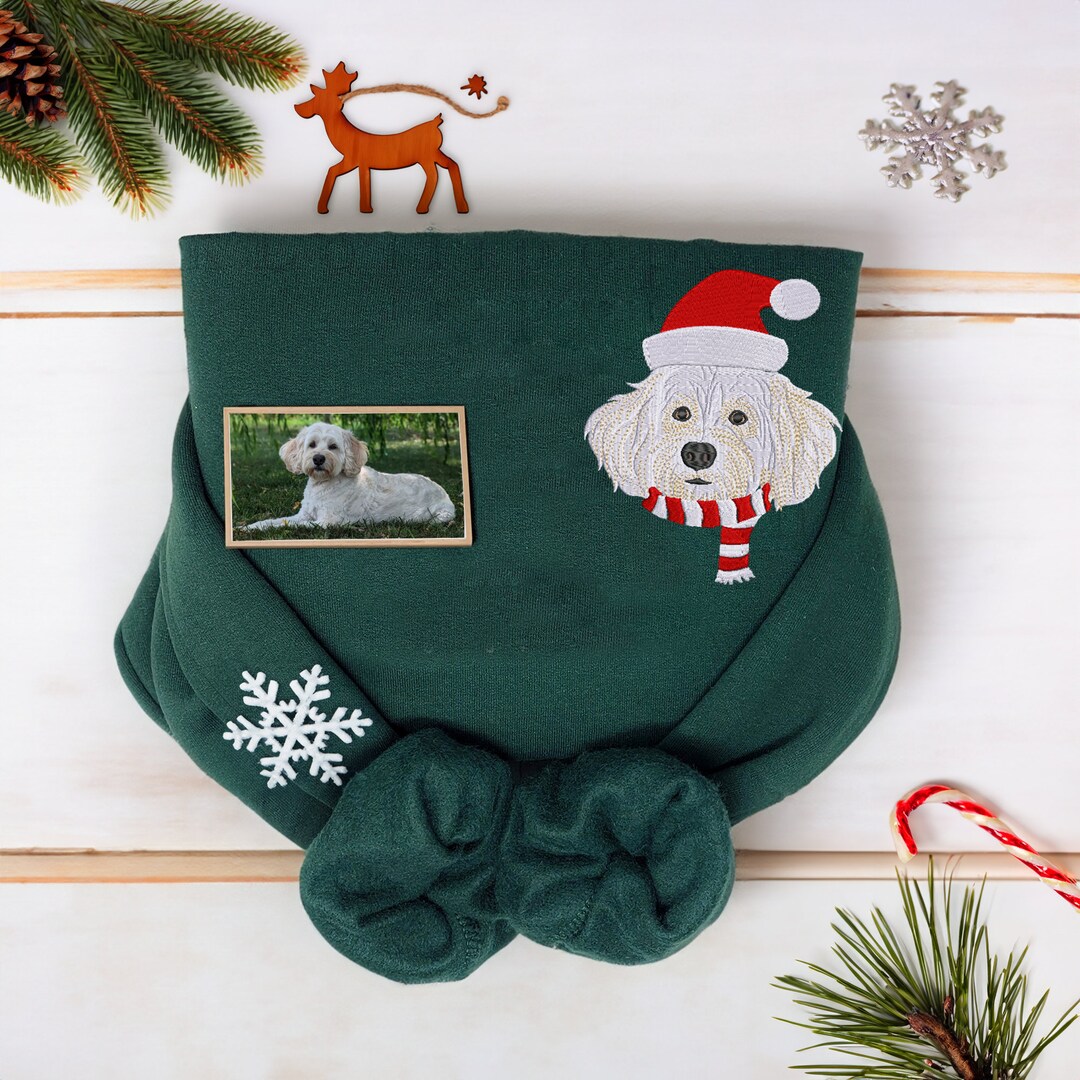 Dog Christmas Embroidered Sweatshirt, Custom Pet Portrait Hoodie
