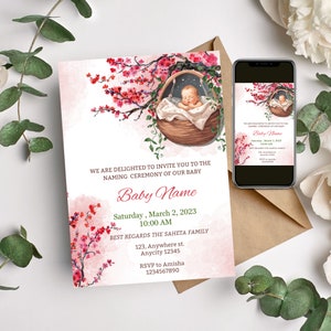 Baby Naming Ceremony Invite, Cradle Ceremony Invite Template, Naming ceremony digital template, Naming Invite card