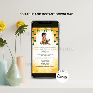 Inviti telefonici per la cerimonia di alimentazione del riso, invito digitale Annaprasan, scheda telefonica cerimonia di svezzamento, invito digitale Annaprashan, inviti Pasni