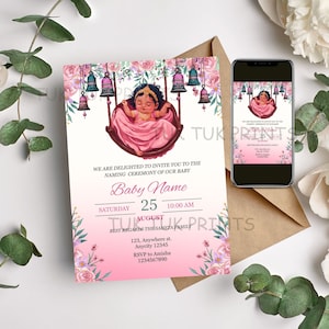 Baby Girl Naming Ceremony Invite, Cradle Ceremony Invite Template, Naming ceremony digital template, Naming Invite,  Girl Naamkaran Invite