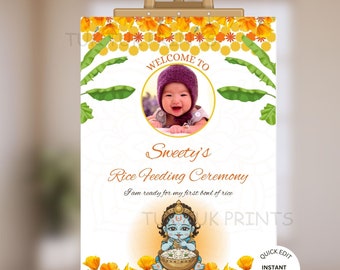 Pasni Ceremony Willkommensschild: Reisfütterung, bearbeitbare Vorlage (Digitaler Download)