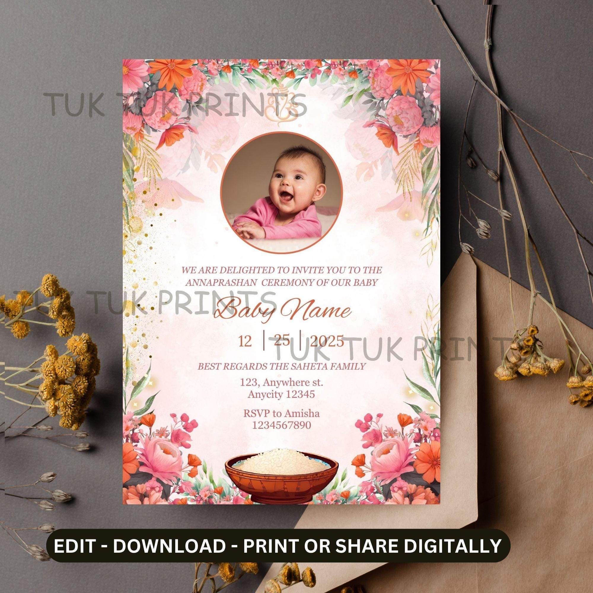 Annaprasana Invitation: Rice Feeding Ceremony, Hindu Pasni Invite ...