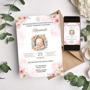 Baby Naming Ceremony Invite, Cradle Ceremony Invite Template, Naming ceremony digital template, Naming Invite card