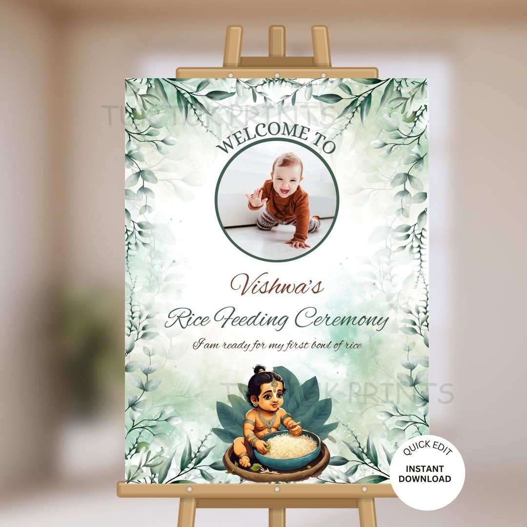 Yellow Rice Ritual Poster Annaprasan Welcome Sign: Rice Feeding Ceremony Poster (digital Download ...