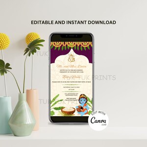 Inviti telefonici per la cerimonia di alimentazione del riso, invito digitale Annaprasan, scheda telefonica cerimonia di svezzamento, invito digitale Annaprashan, inviti Pasni