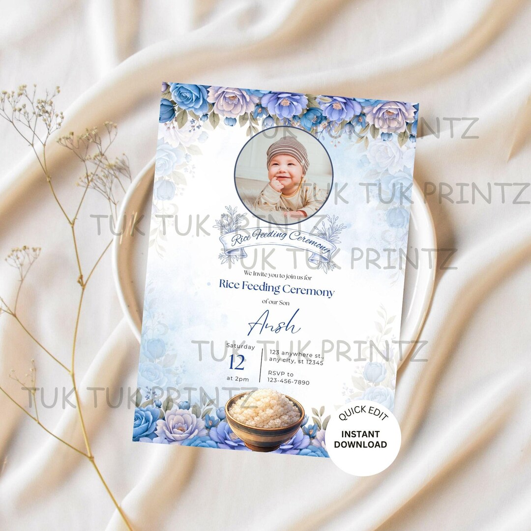 Pasni Invitation: Boy Rice Feeding Ceremony, Editable Template (digital ...