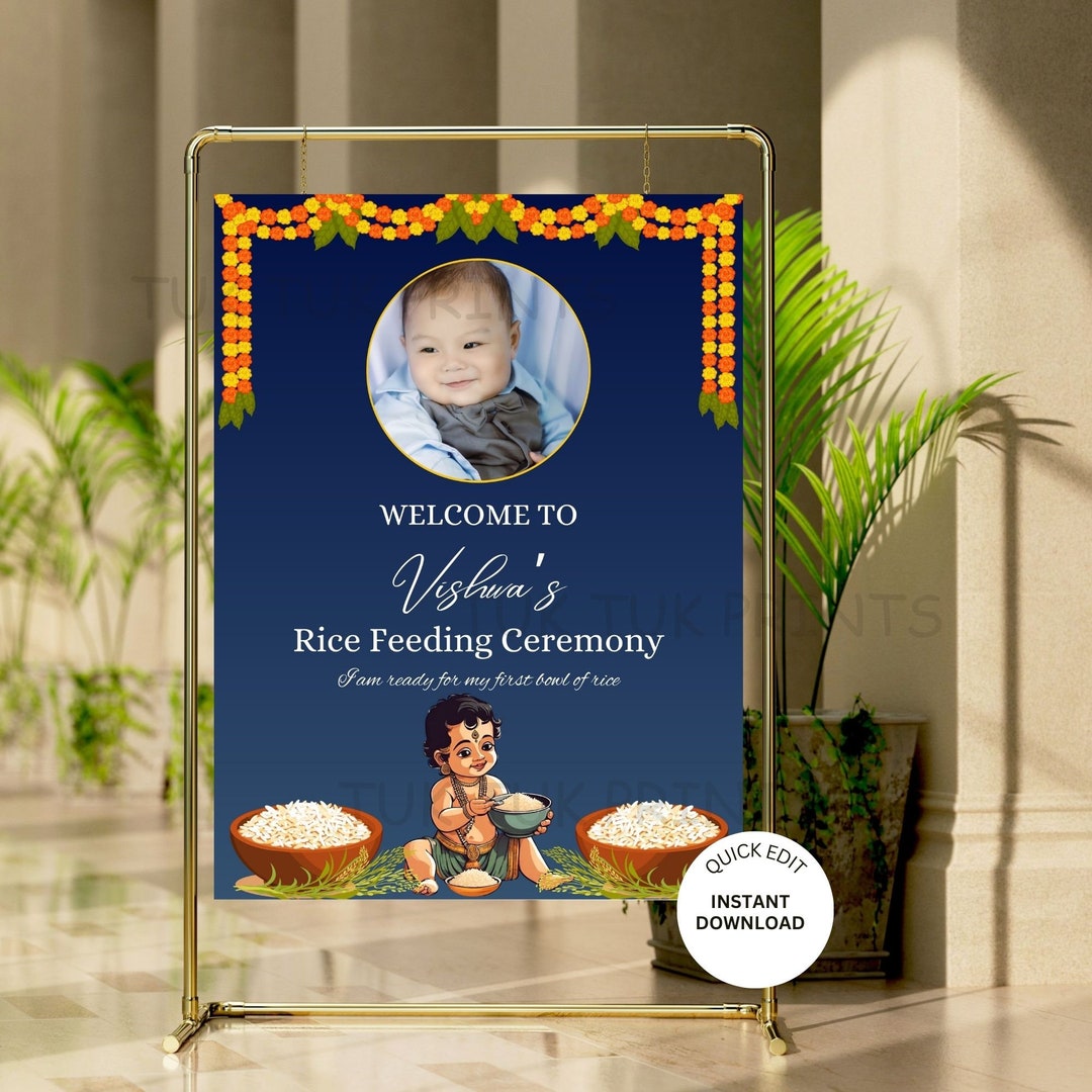 Yellow Rice Ritual Poster Editable Annaprashan Welcome Sign: Rice Feeding Ceremony (digital ...
