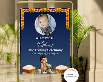 Placa de boas-vindas editável de Annaprashan: Cerimônia de alimentação de arroz (download digital)