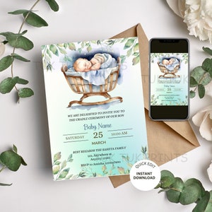 Bearbeitbare Baby Wiegenzeremonie einladen, Namenszeremonie einladen, Vorlage für die Wiegeneinladung, digitale Vorlage für die Namenszeremonie, Naamkaran einladen