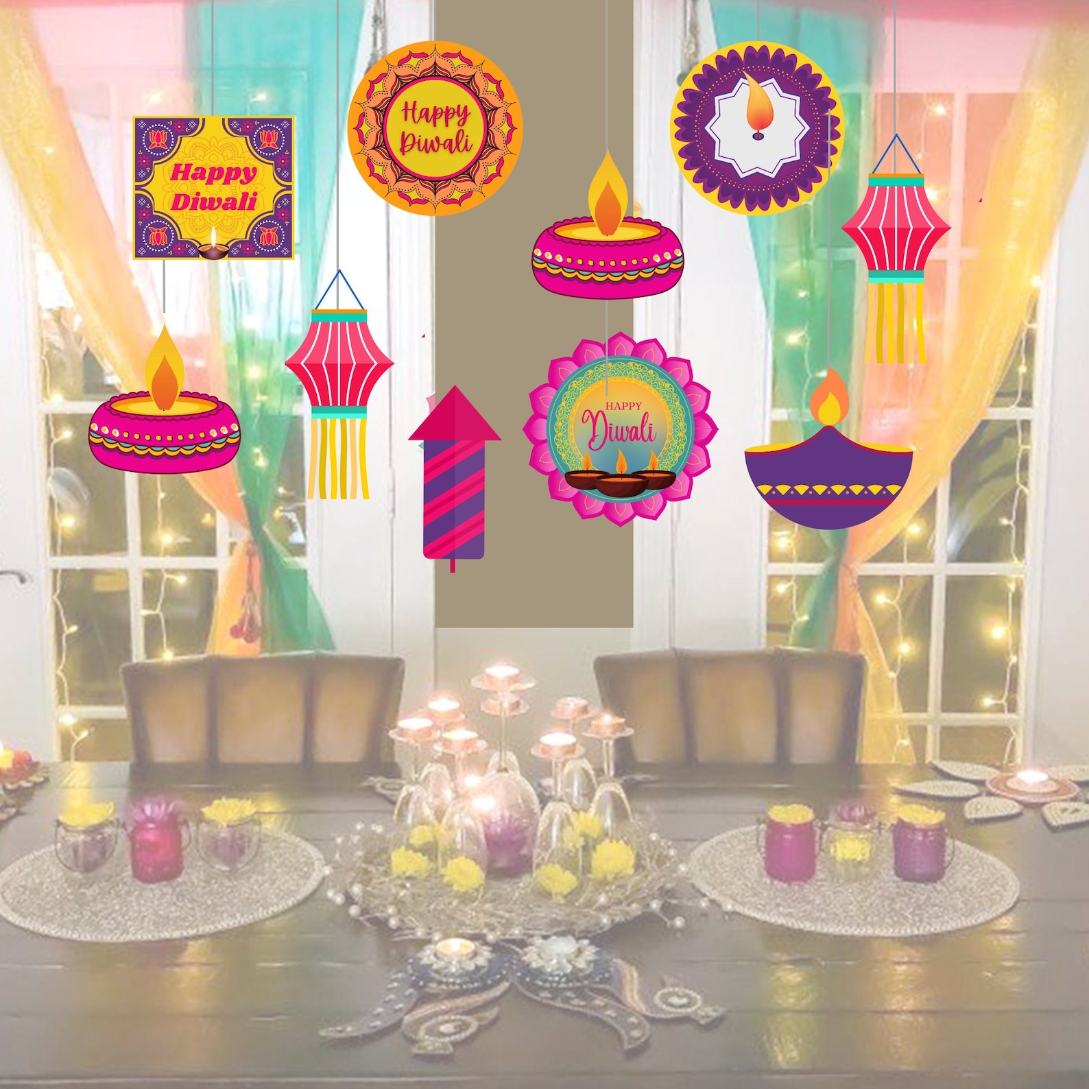 Happy Diwali Paper Cutouts, DIY Diwali Backdrop Decorations, Diwali ...