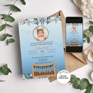Bearbeitbare Baby Wiegenzeremonie einladen, Namenszeremonie einladen, Vorlage für die Wiegeneinladung, digitale Vorlage für die Namenszeremonie, Naamkaran einladen
