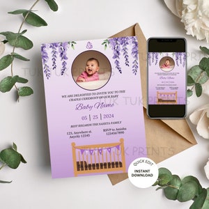 Baby Wiege Zeremonie einladen, Namenszeremonie lädt ein, Junge / Mädchen Wiege einladen Vorlage, Namenszeremonie digitale Vorlage, Junge / Mädchen Namenszeremonie