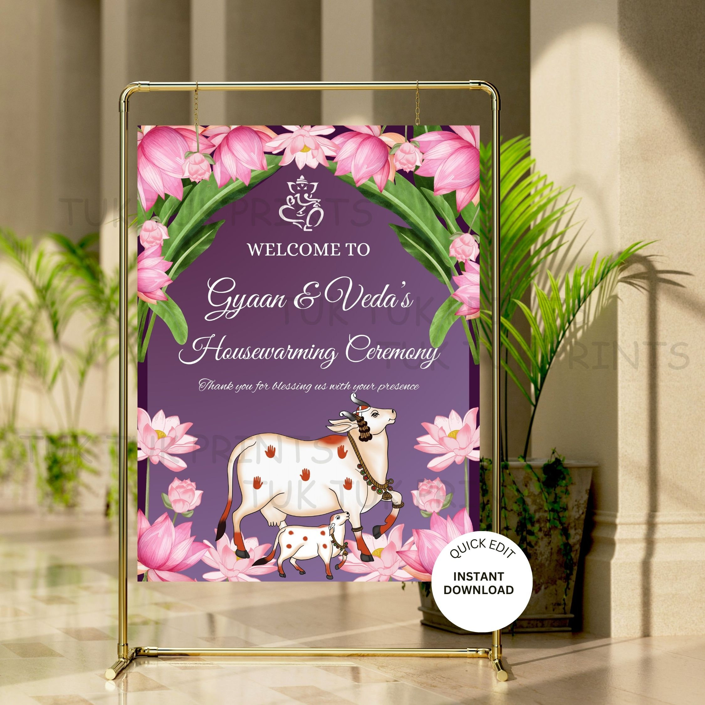 Pichwai Indian Housewarming Sign: Gruhapravesha Welcome (Digital Download)