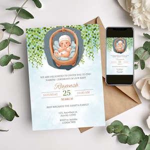 Baby Naming Ceremony Invite, Cradle Ceremony Invite Template, Naming ceremony digital template, Naming Invite card