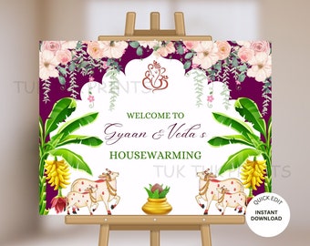 Pichwai Indian Housewarming Sign: Gruhapravesha Welcome (Digital Download)