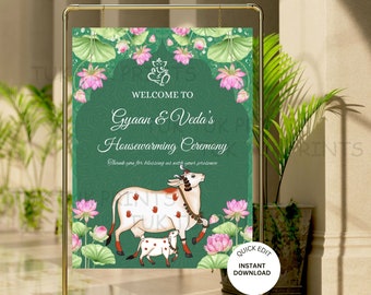Pichwai Indian Housewarming Sign: Gruhapravesha Welcome (Digital Download)
