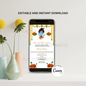 Inviti telefonici per la cerimonia di alimentazione del riso, invito digitale Annaprasan, scheda telefonica cerimonia di svezzamento, invito digitale Annaprashan, inviti Pasni