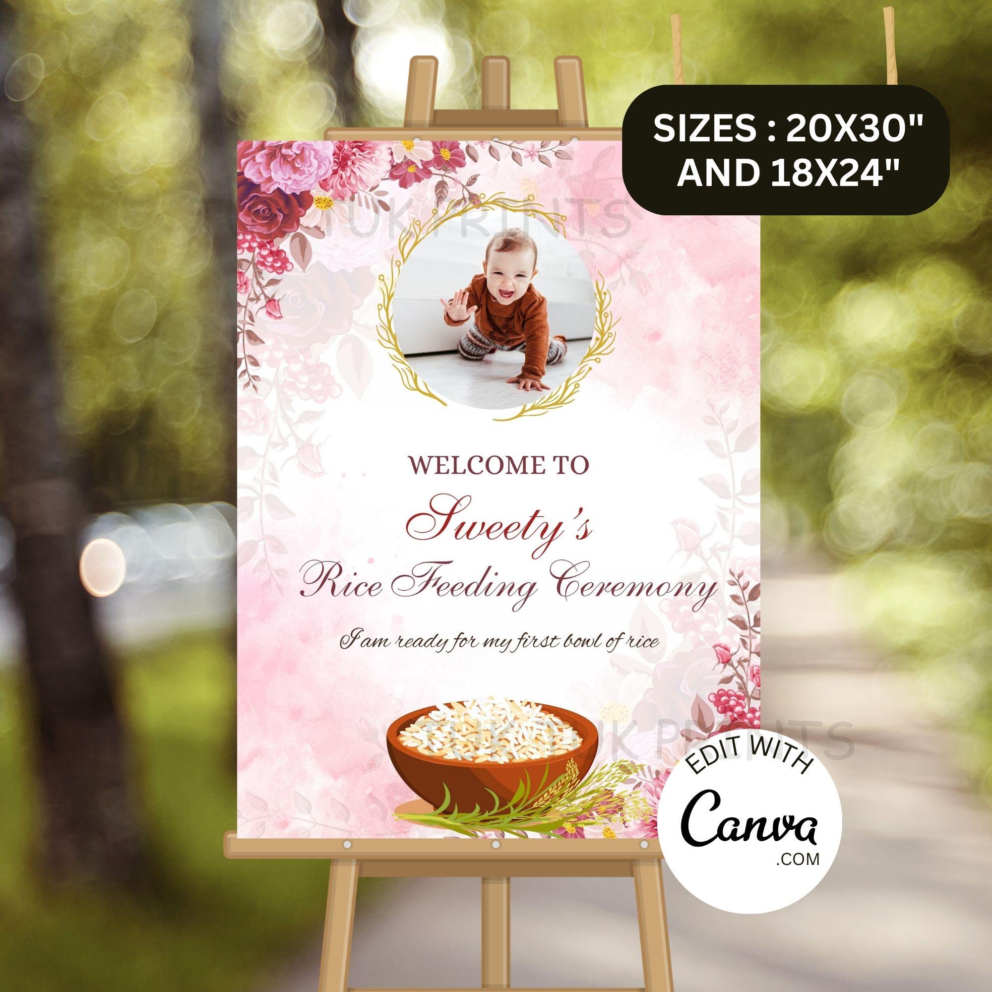 Loaded Rice Sign Rice Feeding Ceremony Welcome Sign: Editable Annaprasan Poster (digital ...