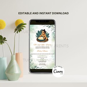 Inviti telefonici per la cerimonia di alimentazione del riso, invito digitale Annaprasan, scheda telefonica cerimonia di svezzamento, invito digitale Annaprashan, inviti Pasni