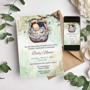 Baby Naming Ceremony Invite, Cradle Ceremony Invite Template, Naming ceremony digital template, Naming Invite card