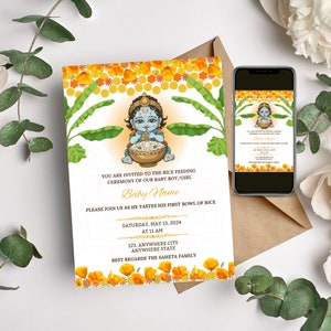 Invito digitale per la cerimonia dell'alimentazione del riso, invito Annaprasan, biglietto per la cerimonia dello svezzamento, invito Annaprashan, inviti Hindu Pasni