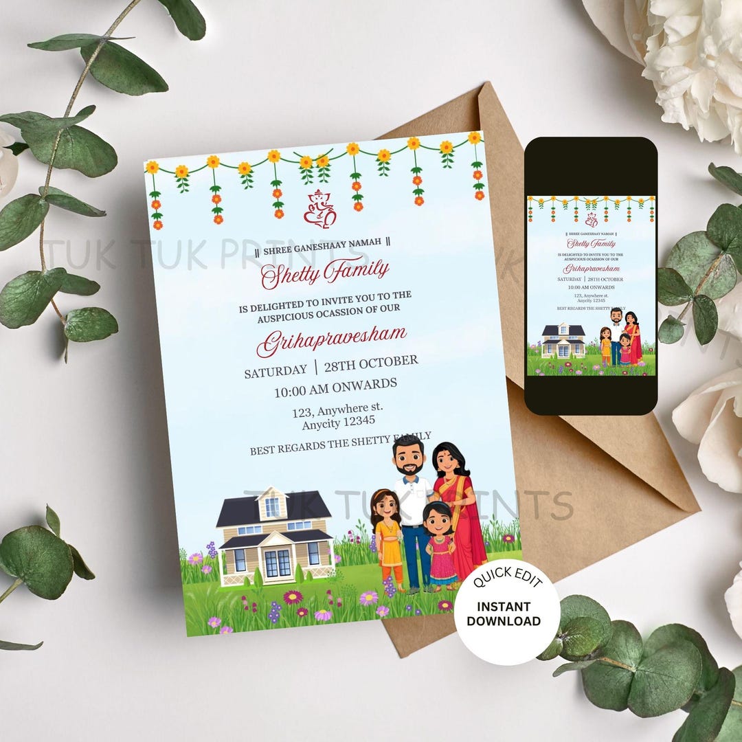Editable Indian Housewarming Invitation: Gruhapravesham Invite (digital ...
