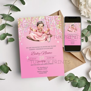 Baby Girl Naming Ceremony Invite, Cradle Ceremony Invite Template, Naming ceremony digital template, Naming Invite,  Girl Naamkaran Invite