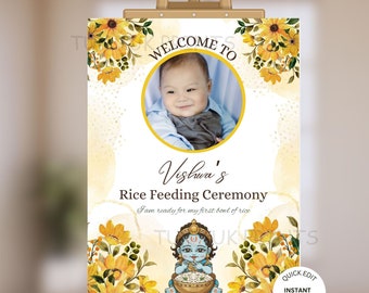 Placa de boas-vindas de Annaprashan: decoração para cerimônia de alimentação com arroz (download digital)