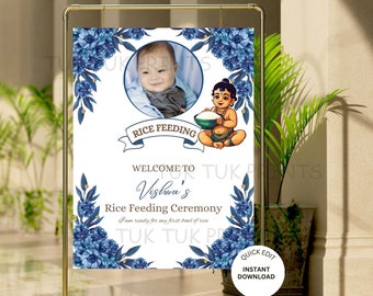 Placa de boas-vindas Annaprasan: pôster editável da cerimônia de alimentação de arroz (download digital)