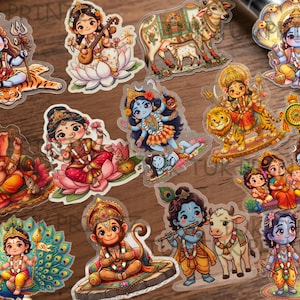 Hinduskie bóstwa przezroczyste naklejki winylowe: Ganesha, Durga, Saraswati, Laxmi, Shiva, Hanuman, Kali, Krishna, Kamdhenu, Vishnu, Kartikeya