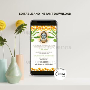 Inviti telefonici per la cerimonia di alimentazione del riso, invito digitale Annaprasan, scheda telefonica cerimonia di svezzamento, invito digitale Annaprashan, inviti Pasni