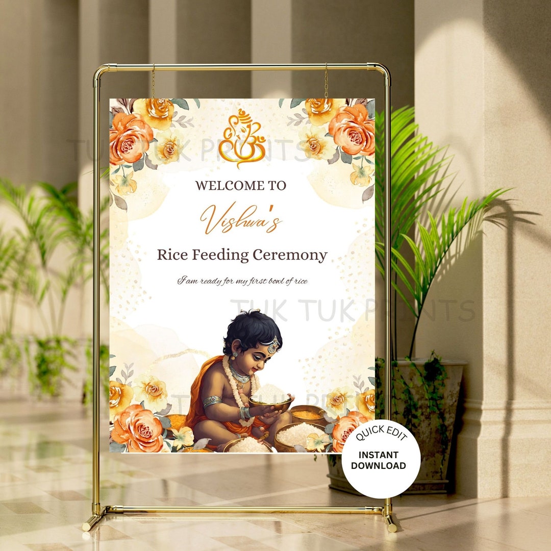 Yellow Rice Ritual Poster Annaprashana Welcome Sign: Rice Feeding Ceremony (digital Download) - Etsy