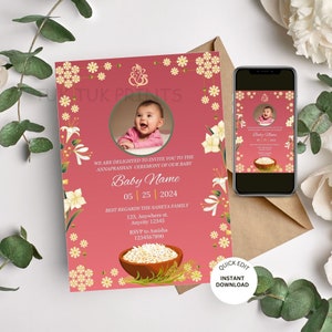 Tarjeta de invitación digital para la ceremonia de alimentación con arroz, invitación a Annaprasan, tarjeta para la ceremonia del destete, invitación a Annaprashan, invitaciones a Hindu Pasni
