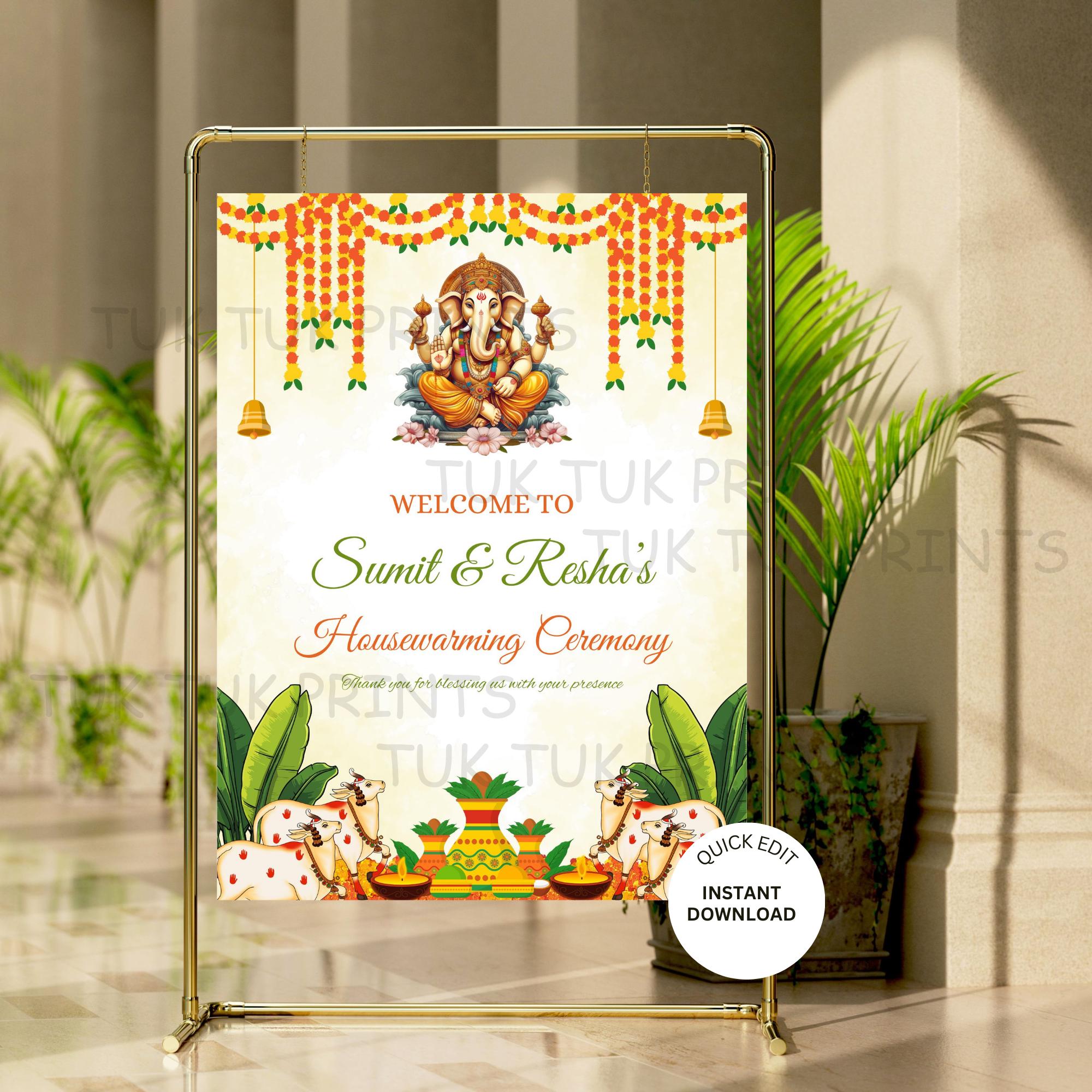 Pichwai Indian Housewarming Sign: Gruhapravesha Welcome (Digital Download)
