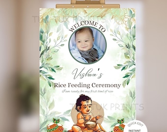 Placa de boas-vindas de Annaprasan: pôster da cerimônia de alimentação de arroz (download digital)